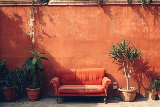 Terracotta terrace art deco sofa ao ar livre composição com arquitetura minimalista