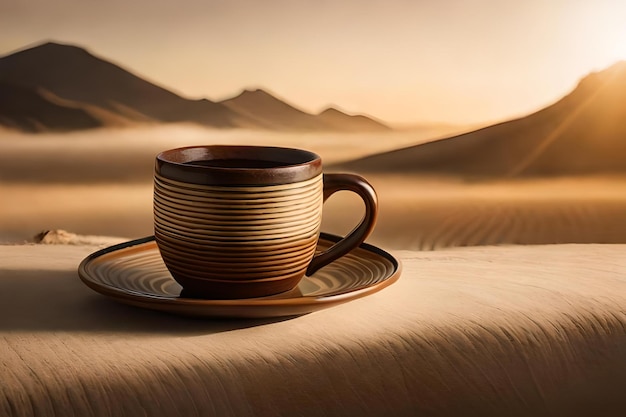 Terrakotta-Kaffeetassen in der Wüste afrikanische Muster Fairtrade-Kaffee