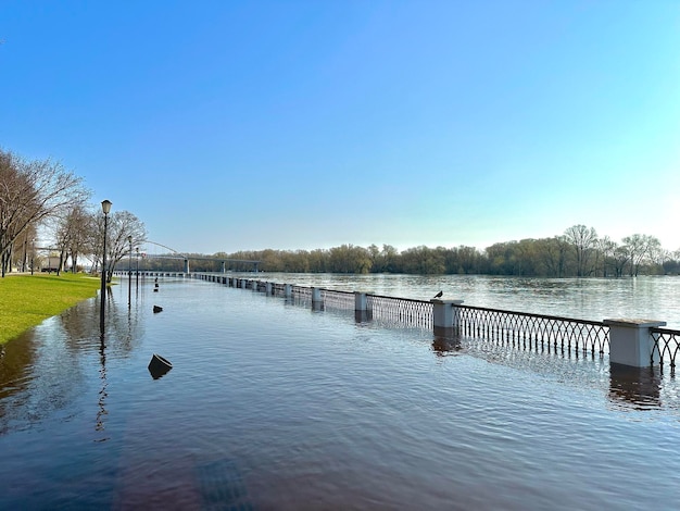 terraplén inundado con agua de río