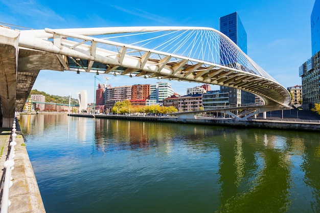 Foto terraplén del río nervión en el centro de bilbao, la ciudad más grande del país vasco en el norte de españa