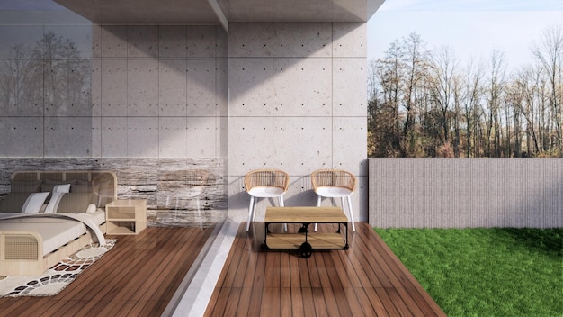 Terrasse vor dem Schlafzimmer, 3D-Rendering-Design eksterior