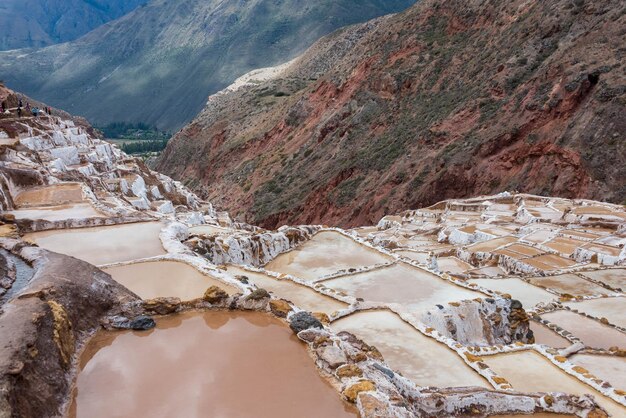 Terrassen von Maras Ort der Salzgewinnung durch Terrassen namens Maras in der Nähe von Cusco, Peru