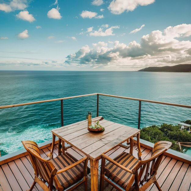 Terraza al aire libre con hermoso fondo marino