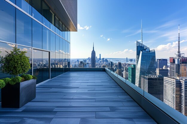 Foto una terraza en la azotea ofrece vistas panorámicas de la ciudad desde la perspectiva de un pájaro.