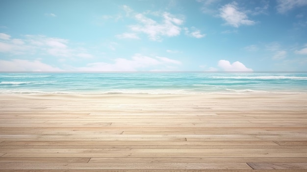 una terraza de madera en una playa