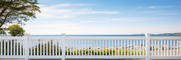 terraza con valla blanca de madera con vistas al océano