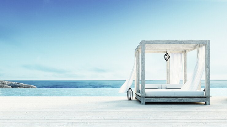 Terraza en la vista al mar para vacaciones y verano