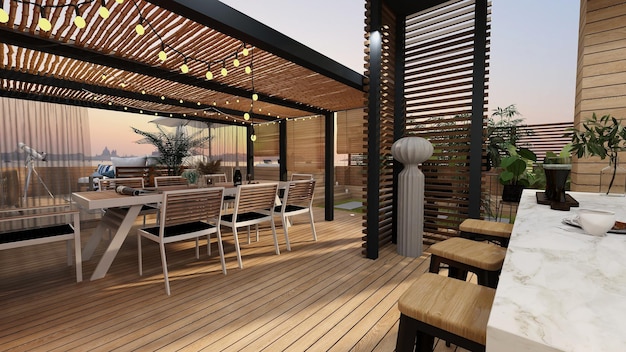 TERRAZA CON ZONA CHILL OUT Y JACUZZI CON PERGOLAS Y PLANTAS