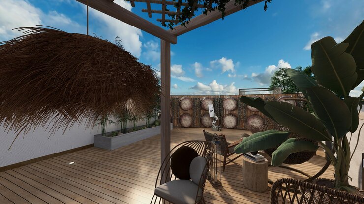 Foto terraza con zona comedor y zona relajación de estilo mediterráneo