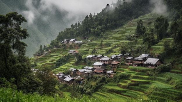 terrazas de arroz en una montaña