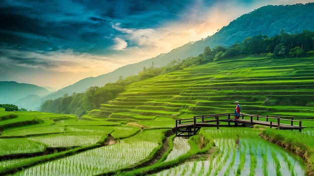 Terrazas de arroz en las montañas de Tailandia