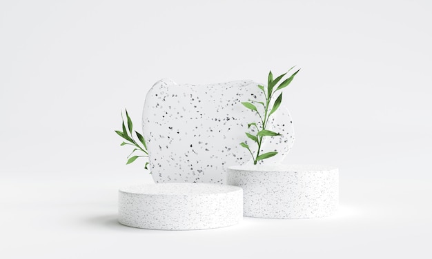 Terrazzo-Marmor-Podium für die Produktpräsentation Natürlicher Schönheitssockel Entspannung und Gesundheit 3D-Illustrationx9