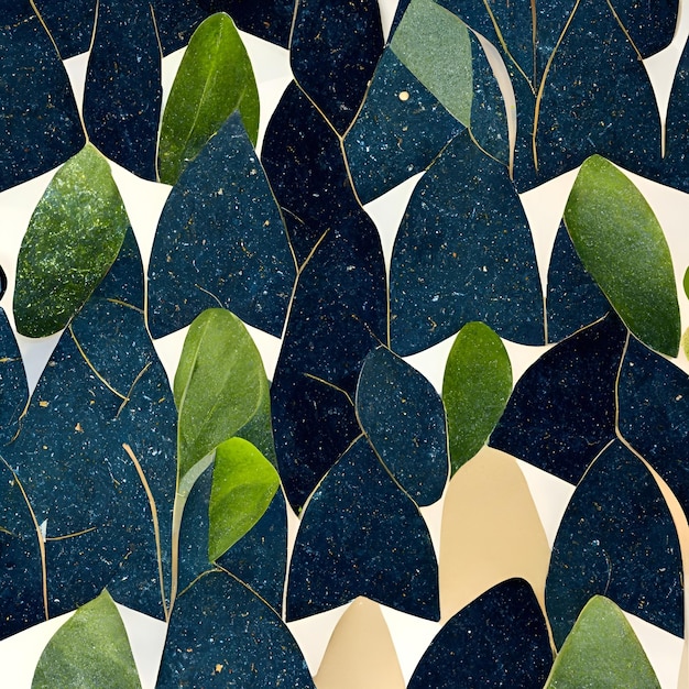 Terrazzo mit blauem Hintergrund und ungeordnetem Grün