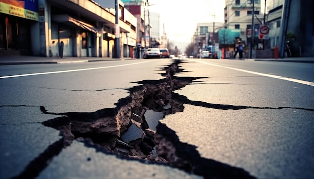 Terremoto agrietó la calle en la ciudad