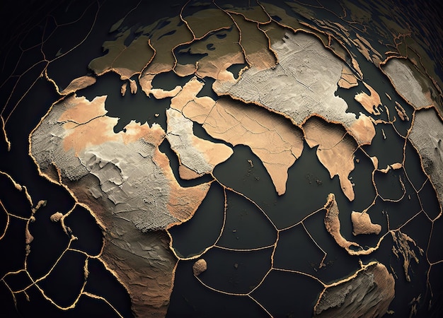 Terremoto do mapa global do planeta Terra rachou em muitos segmentos atividade sísmica e movimento tectônico