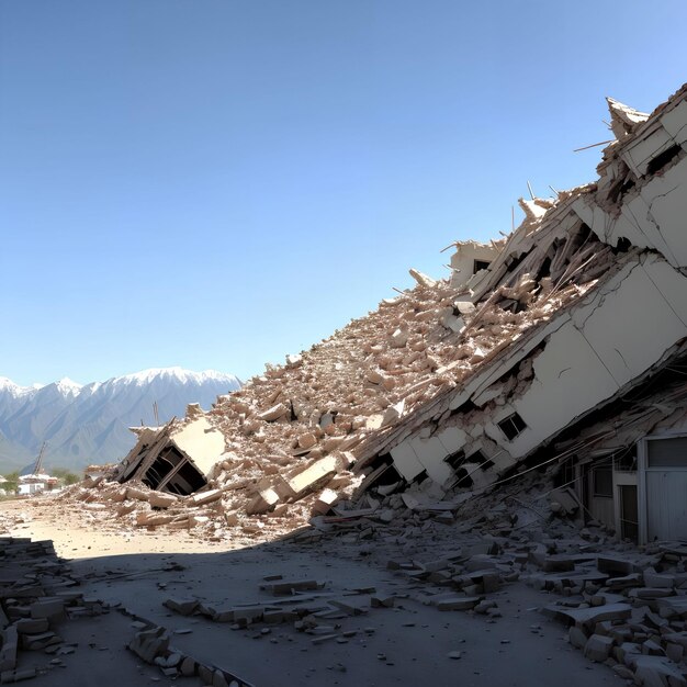 Foto un terremoto masivo destruye el arte generativo del edificio colapsado por ai
