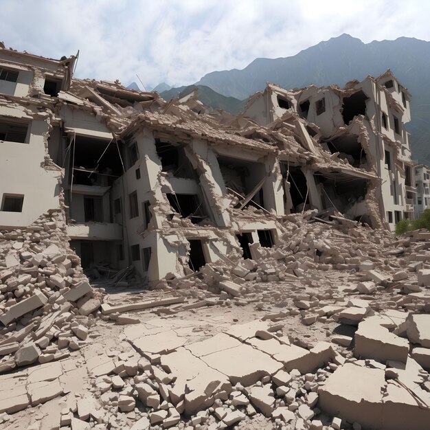 Foto un terremoto masivo destruye el arte generativo del edificio colapsado por ai