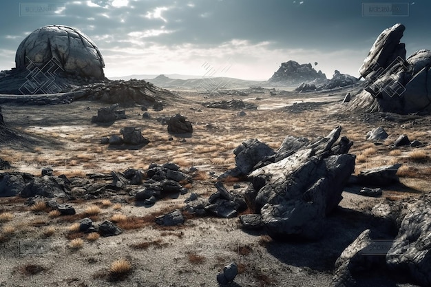 Terreno abandonado y arruinado con impacto de meteorito