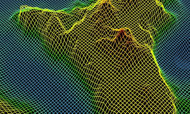 Terreno de cuadrícula de neón degradado 3D Datos científicos generados