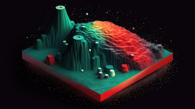 Foto terreno isométrico virtual abstracto con montañas porción de terreno topográfico con picos generado por ia