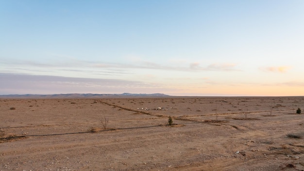 Terreno plano ao longo da desert highway road 15 na jordânia