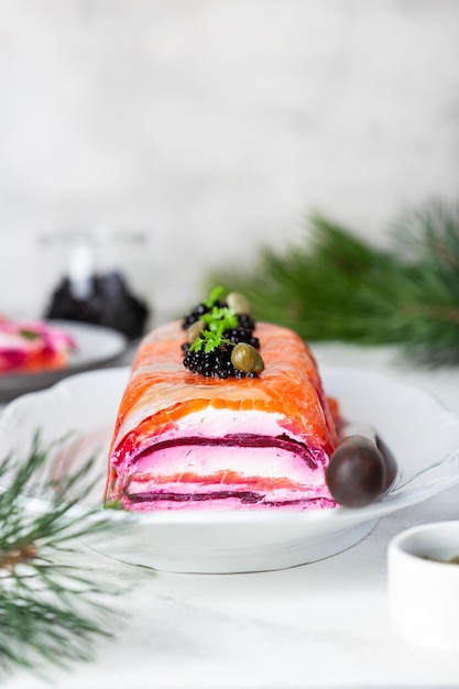 Terrina de salmão com cream cheese e beterraba