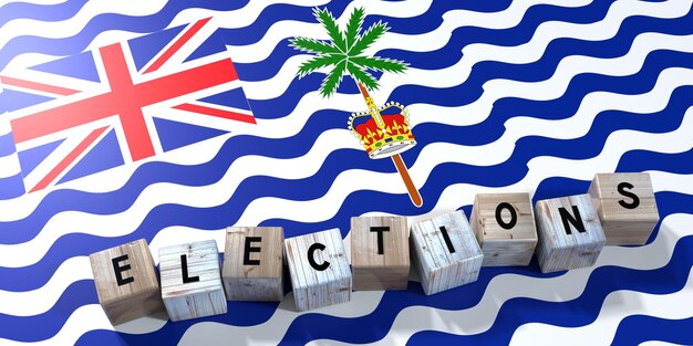 Território Britânico do Oceano Índico eleições conceito blocos de madeira e bandeira do país ilustração 3D