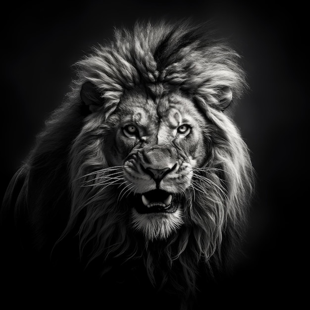 El terror exquisito que captura la temible majestad de un retrato de león HDR 4K en blanco y negro