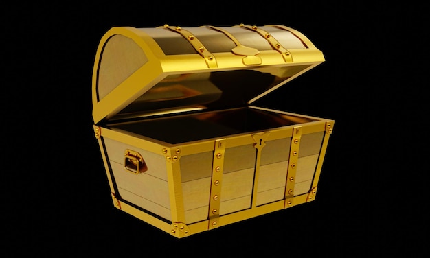 Tesoro retro de oro o cofre del tesoro Un cofre de lujo caro para guardar objetos de valor de oro Rendering 3D