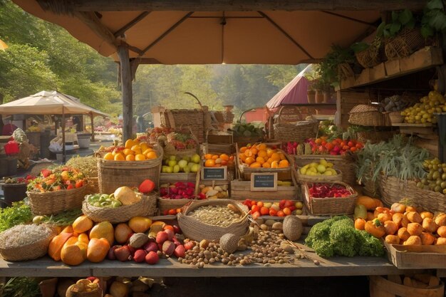 Foto los tesoros del bosque en el mercado de los agricultores