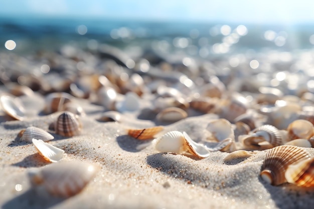 Tesoros costeros Las conchas adornan la playa arenosa