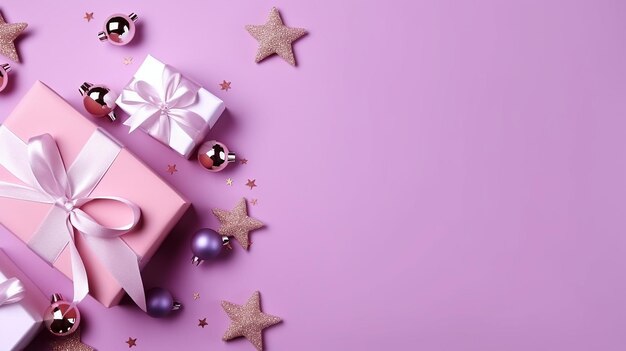 Tesoros navideños Composición navideña con caja de regalos y decoraciones