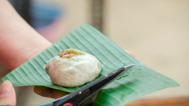 Tesoura de poda artesanal bolo de grama folhas de bananeira