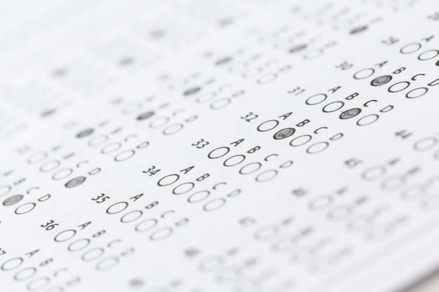 Test Score Sheet mit Antworten