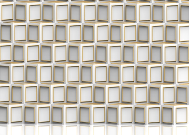 teste padrão dourado moderno do quadro no fundo branco da pilha das caixas do cubo.