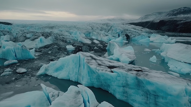 Testemunhe as impressionantes imagens de drones que revelam o majestoso esplendor de uma geleira na Islândia enquanto a vasta extensão gelada se estende até onde a vista alcança Gerado por IA