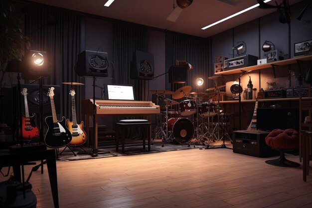 Foto testemunhe um estúdio de músicos com vários instrumentos 00683 03