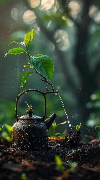 una tetera con agua goteando de ella y un rociador de plantas