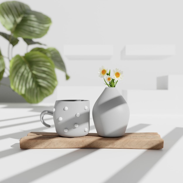 Tetera de render 3d y una taza