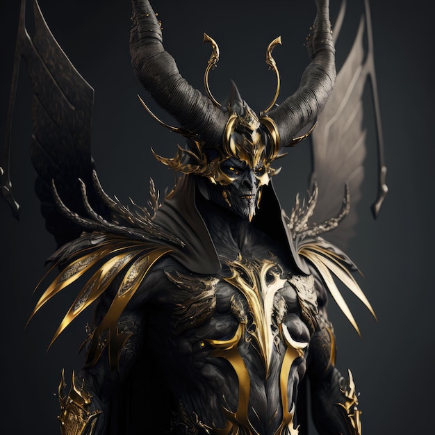 Teufel mit Hörnern und Flügeln in luxuriöser Kleidung oberster Dämonenlord