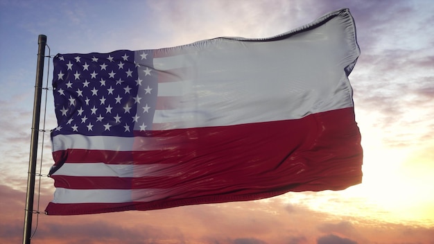 Texas und USA Flagge am Fahnenmast. USA und Texas gemischte Flagge, die im Wind weht