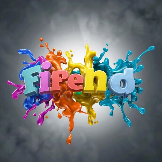 Foto text freundlicher farbenfroher spritzer 3d-text und rauchiger hintergrund typographie filmische 3d-rendering