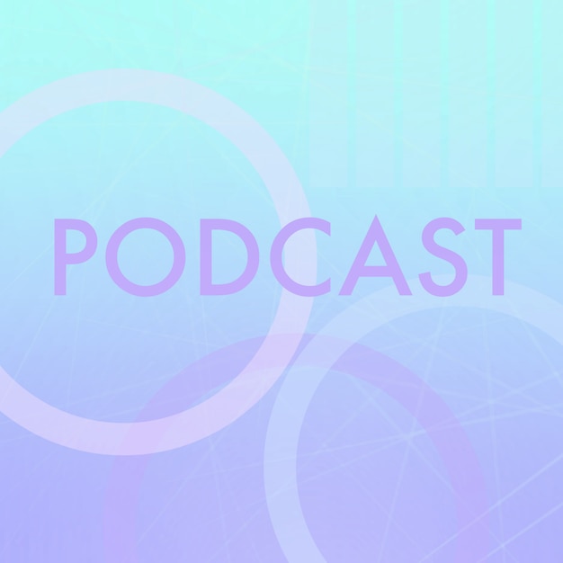 Text PODCAST auf bunten Buchstaben, Linien und Formen.