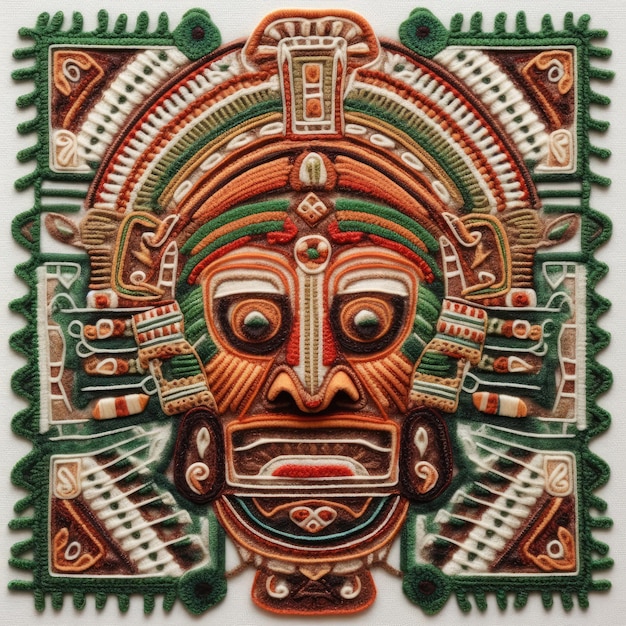 textil cara de dios antiguo ornamento ornamento azulejo azteca maya incas mexica cara de dios piedra oro volumétrico