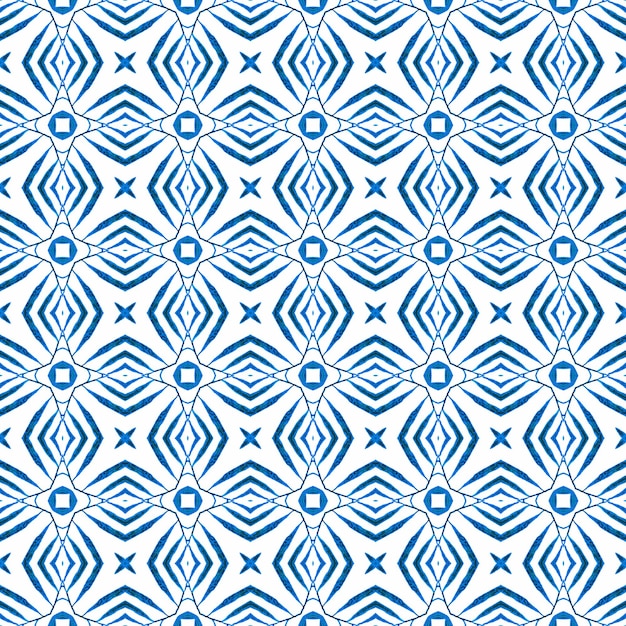 Têxtil pronto para impressão sublime, tecido de biquíni, papel de parede, embrulho. Projeto chique do verão do boho deslumbrante azul. Mão desenhada tropical fronteira sem costura. Padrão sem emenda tropical.