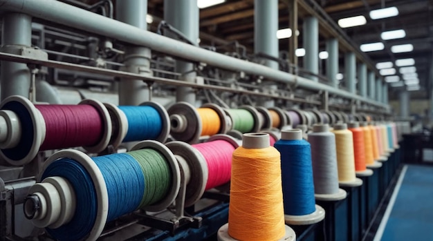 Textile Factory: Colorful Spools of Thread