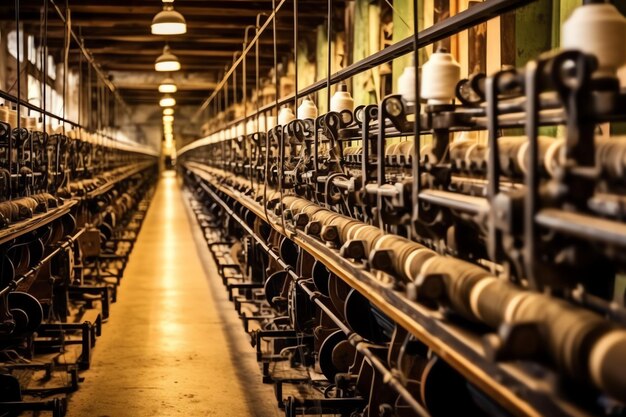 Foto textilfabrikindustrie mit stickmaschine stricken oder spinnen nähfadenunternehmen