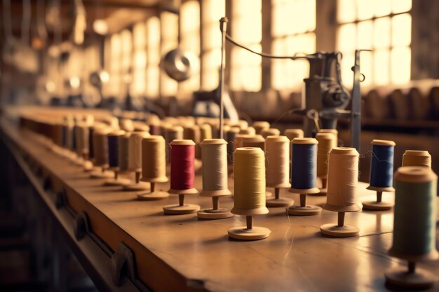 Foto textilfabrikindustrie mit stickmaschine stricken oder spinnen nähfadenunternehmen