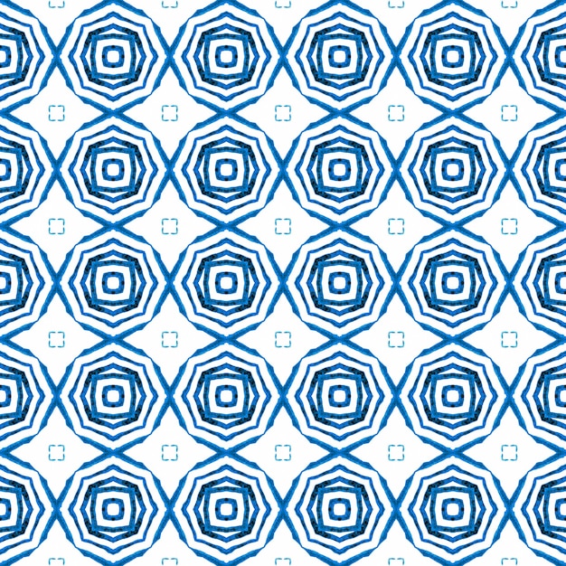 Textilfertiger hervorragender Druck, Bademodenstoff, Tapete, Verpackung. Blaues perfektes Boho-Chic-Sommerdesign. Chevron-Aquarellmuster. Grüne geometrische Chevron-Aquarellgrenze.