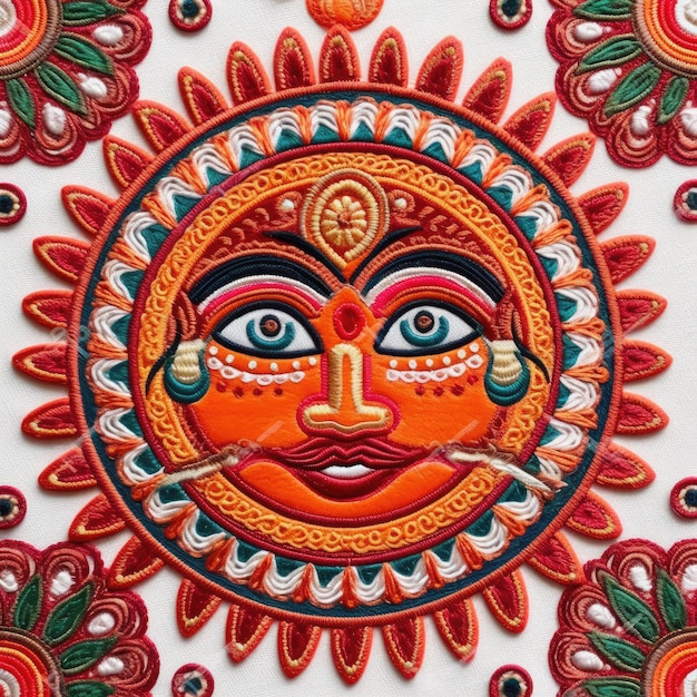 Foto textilkunst verzierte ornament fliesen indien gott gesicht artefakt deco tattoo design muster alt traditionell